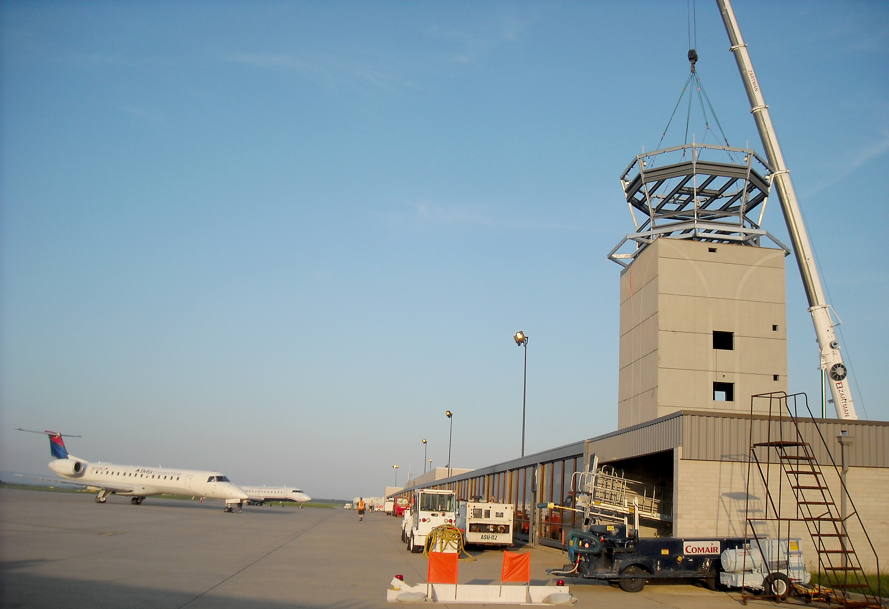 The Zartman team works on the air traffic control tower.