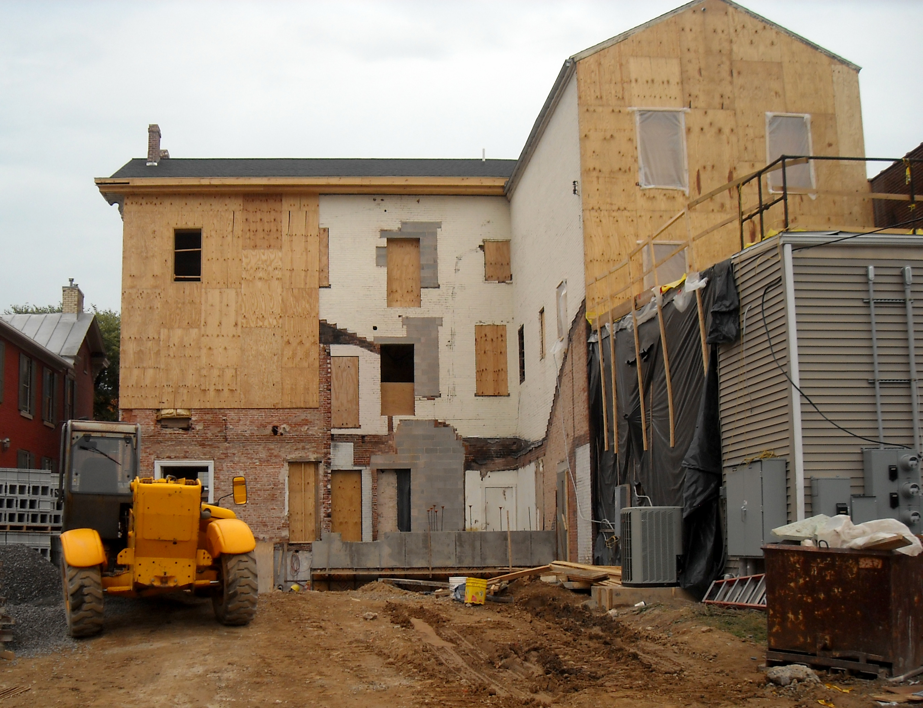 The back of the DeWitt Building at Bucknell University during renovations.