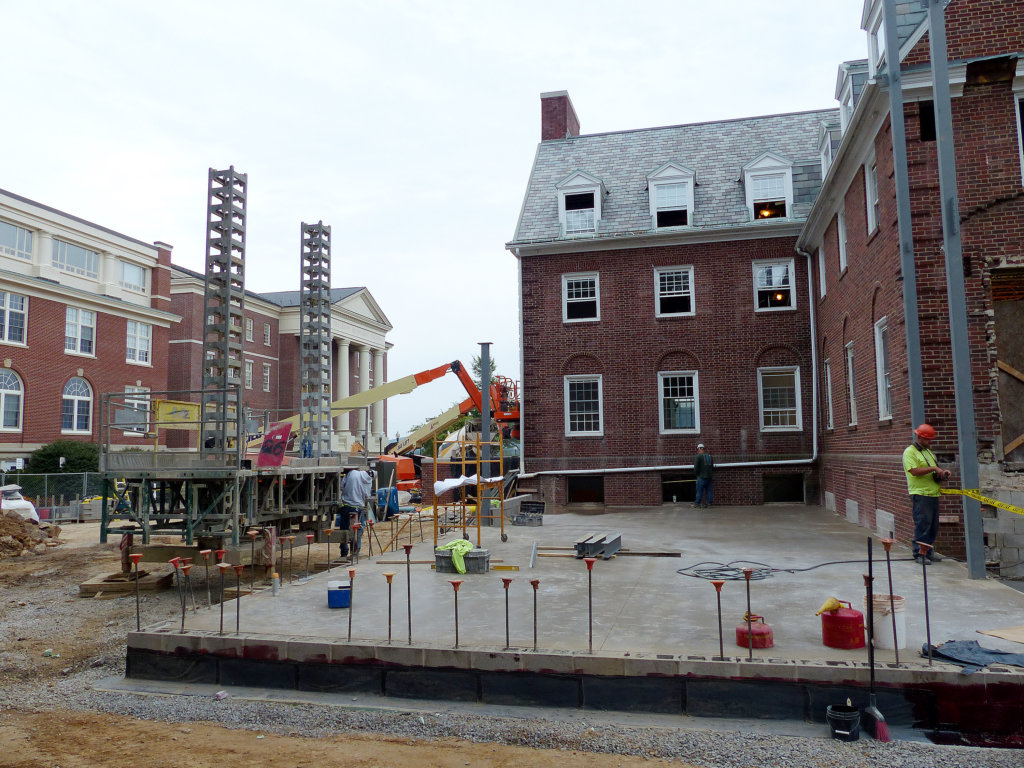 The Zartman Construction team works on the exterior of Hildreth-Mirza Hall at Bucknell University.