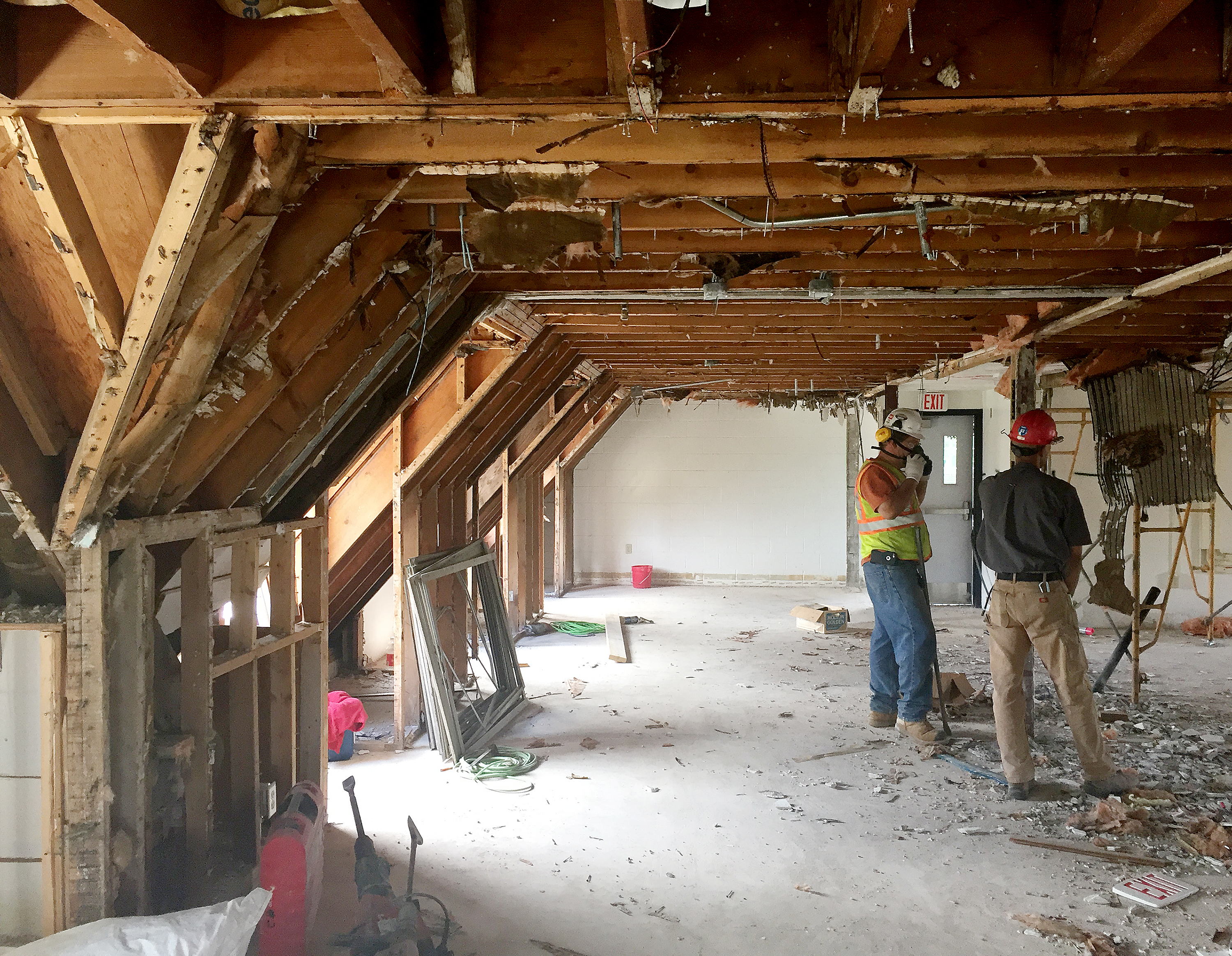 Demolition in progress at Hildreth-Mirza Hall at Bucknell University.