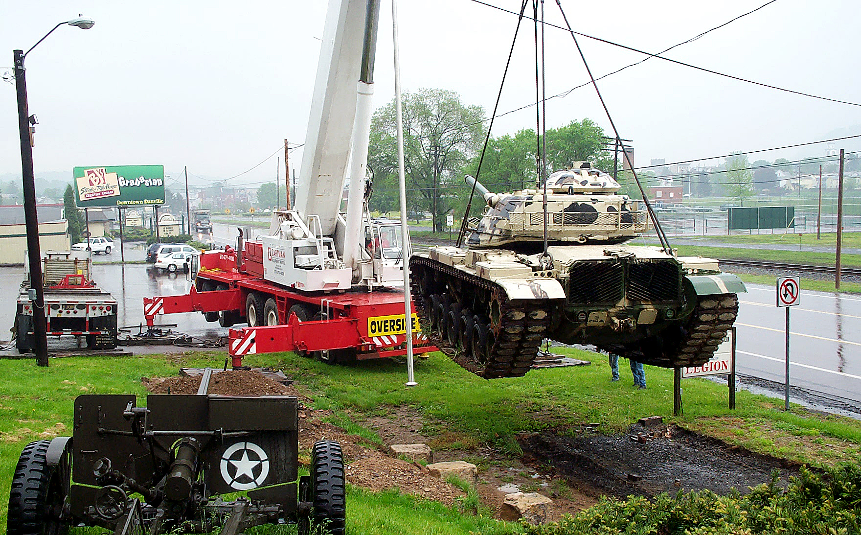 A replica tank is placed in front of the Danville American Legion.