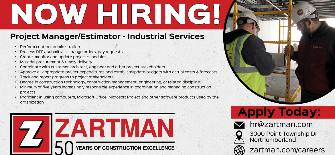 Now Hiring Project Manager/Estimator for Industrial Services