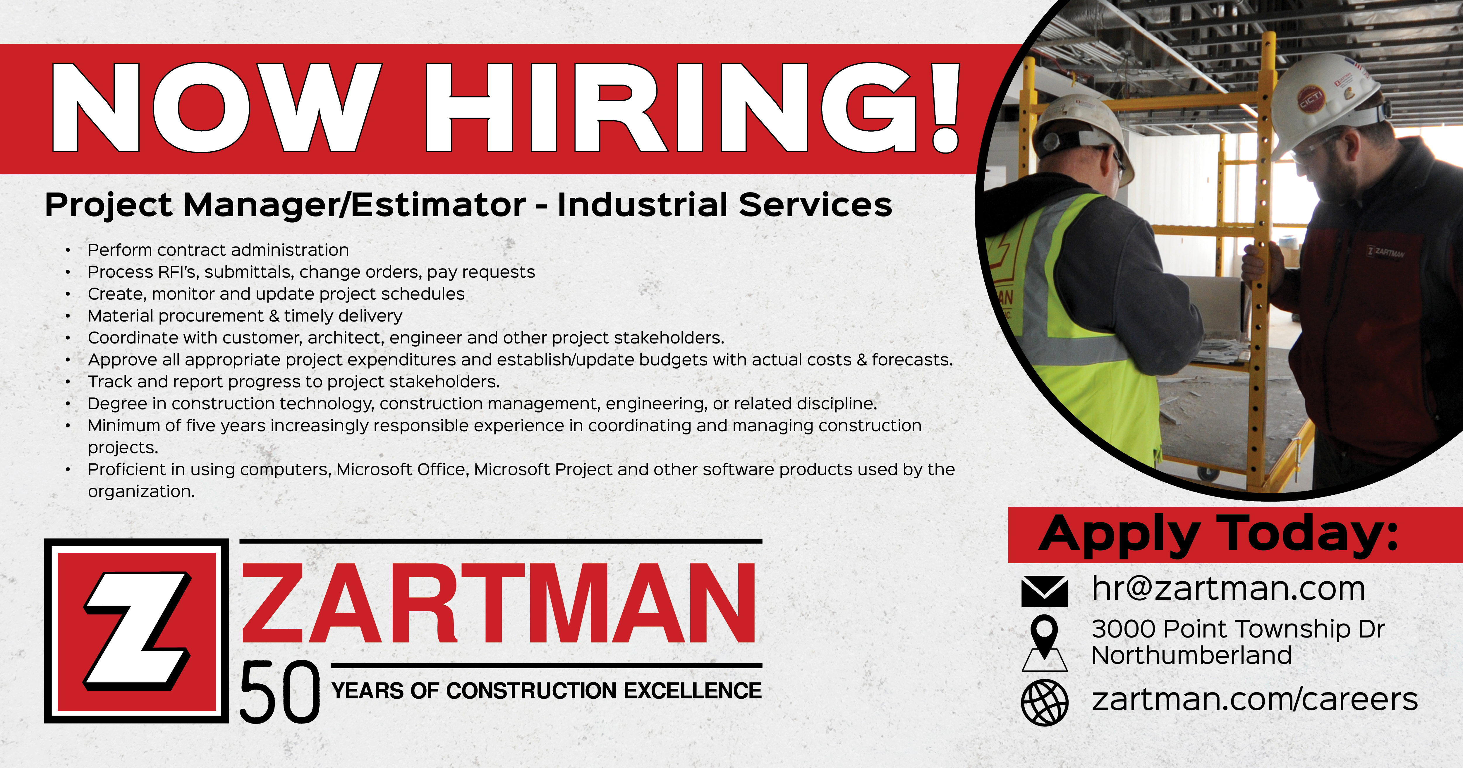 Now Hiring Project Manager/Estimator for Industrial Services