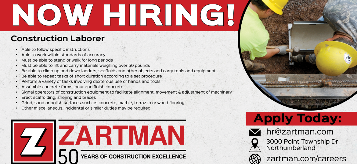 Now Hiring Construction Laborer