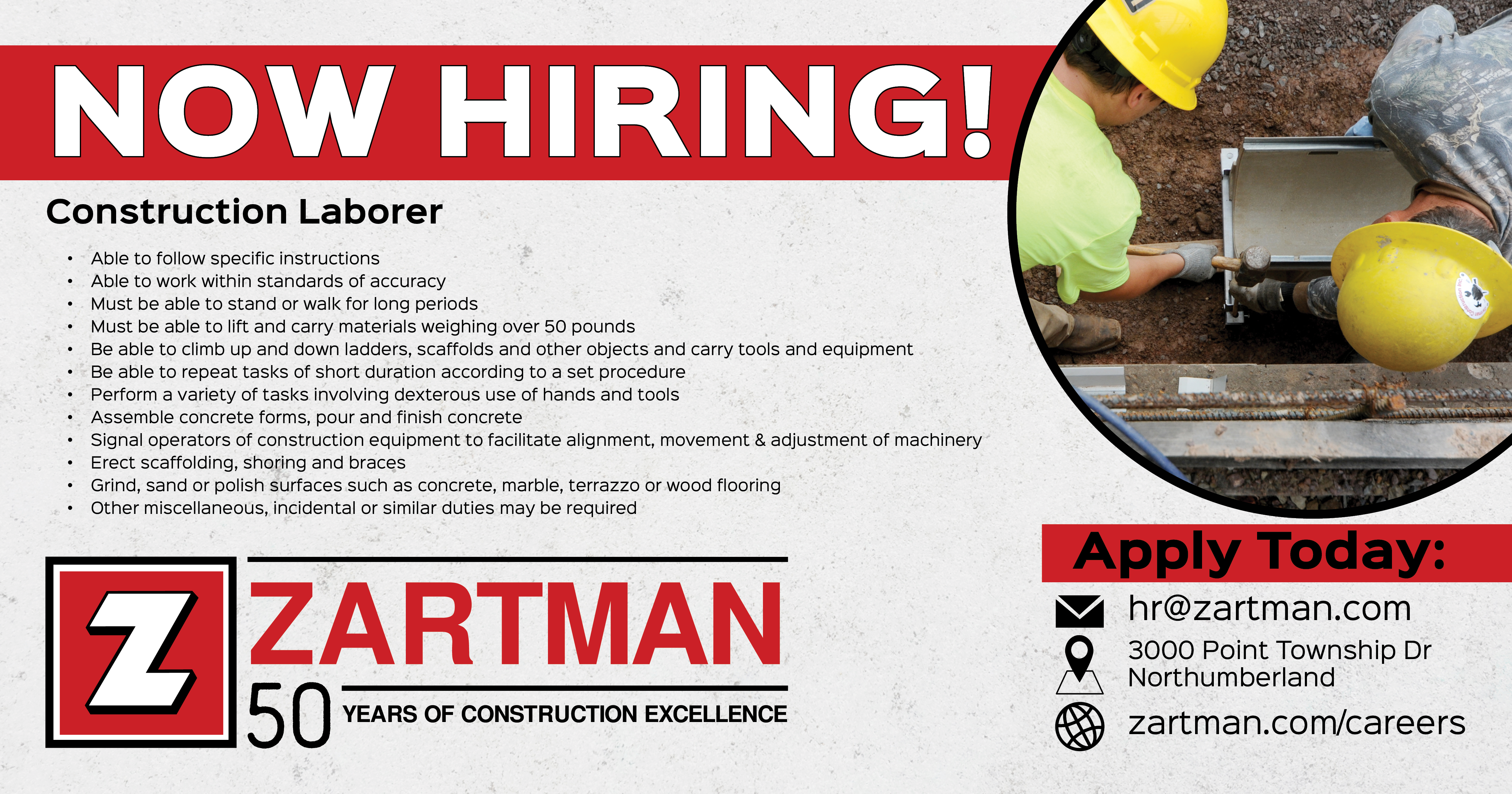 Now Hiring Construction Laborer