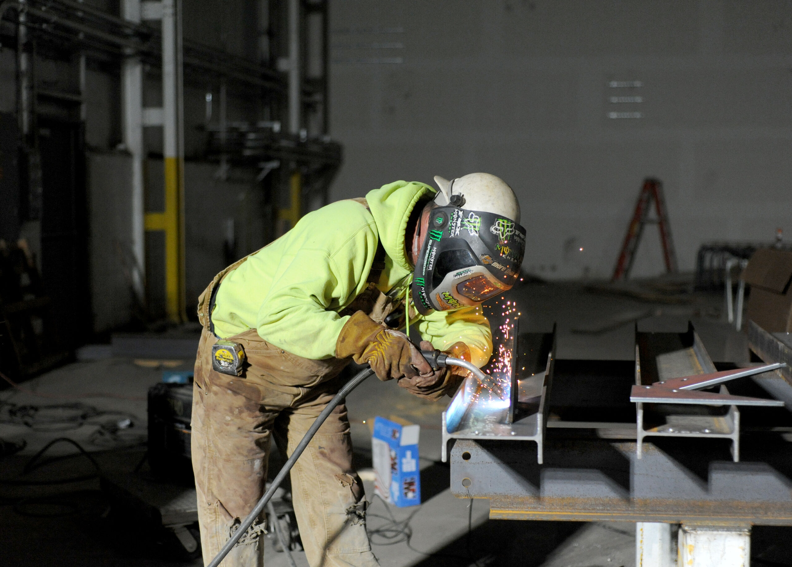 Construction Supervisor Eric Read completes a weld on a project.